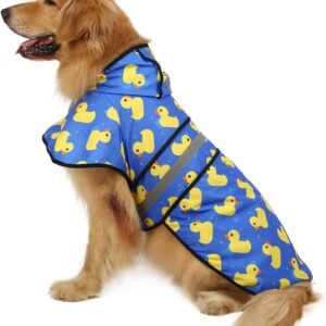 Dog Raincoat Jacket Reflective Adjustable Hooded Pet Poncho Rain Coat with Leash Hole for Small to X-Large Dogs  - L