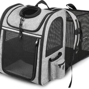 Cat Carrier Backpack, Pet Carrier Backpack Expandable for Cats Small Dogs Puppies Fit Up to 18 Lbs, Foldable Puppy Backpack Carrier with Breathable Mesh for Travel Hiking Camping
